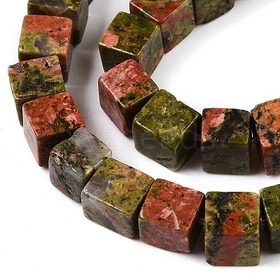 Natural Unakite Beads Strands G-T139-6x6-08A-1