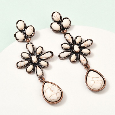 Alloy Synthetic Turquoise Dangle Stud Earrings EJEW-U053-06R-1