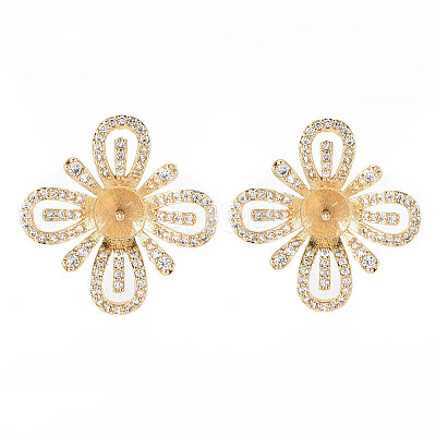 Brass Micro Pave Clear Cubic Zirconia Stud Earrings Findings KK-T062-78G-NF-1