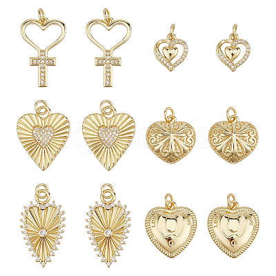 12Pcs 6 Styles Brass Pendants KK-ME0004-68-1