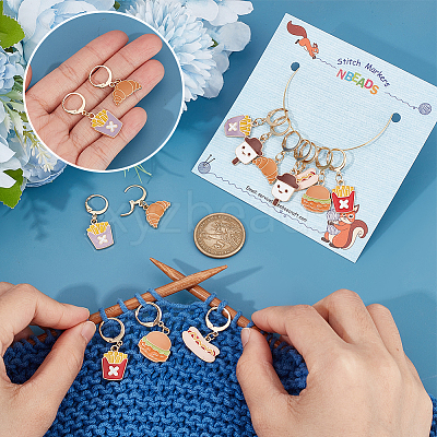 Food Theme Alloy Enamel Bread/Chips/Ice Cream Locking Stitch Markers HJEW-PH01759-1