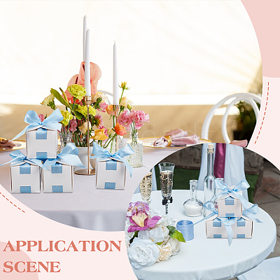 Square Paper Wedding Candy Storage Boxes with Ribbon LS-AJEW-WH0609-744D-1