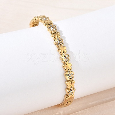 304 Stainless Steel & Rhinestone Hinged Bangles for Women BJEW-Z178-02G-1