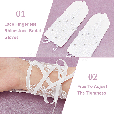 3 Pairs 3 Colors Flower Pattern Embroidered Polyester Fingerless Gloves AJEW-GA0006-14-1