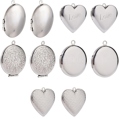 10Pcs 5 Styles 316 Surgical Stainless Steel Locket Pendants STAS-SP0001-94-1