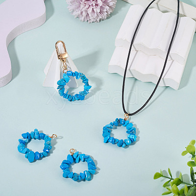 2Pcs Dyed Synthetic Turquoise Chip Beaded Pendants PALLOY-TAC0232-03-1
