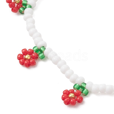 Floral Glass Seed Bead Charm Bracelets for Women BJEW-MZ00306-03-1