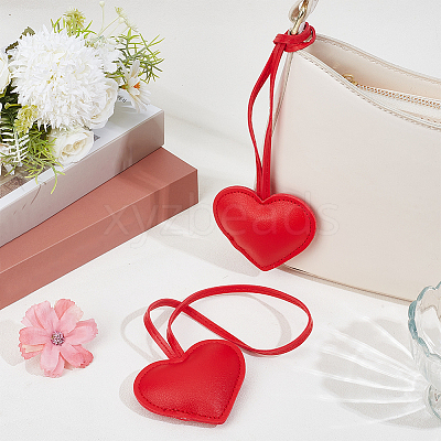 PU Leather Heart Pendant Decorations HJEW-CL0001-12A-1
