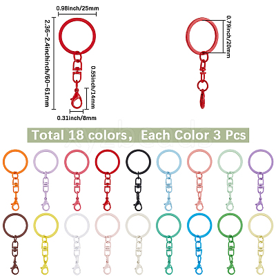 54Pcs 18 Styles Spray Painted Iron & Alloy Keychain Clasps FIND-SC0016-26-1