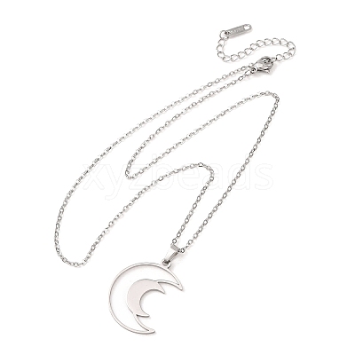 304 Stainless Steel Double Hollow Moon Pendant Cable Chain Necklaces for Men Women NJEW-K308-01E-P-1