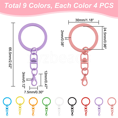 36Pcs 9 Colors Spray Painted Iron Keychain Swivel Clasps FIND-AR0004-01-1