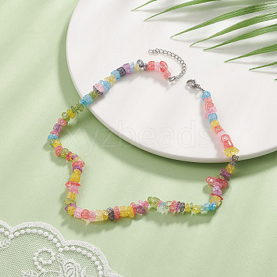Synthetic Crackle Quartz Dyed Chips Chips Beaded Necklaces NJEW-JN04275-04-1