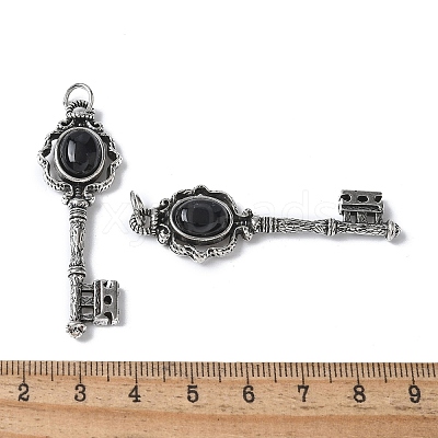 Key Brass Natural Black Agate Big Pendants KK-D361-01AS-15-1