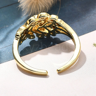 Rack Plating Brass Micro Pave Clear Cubic Zirconia Cuff Finger Rings for Women RJEW-M028-32G-03-1