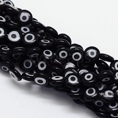 Handmade Evil Eye Lampwork Flat Round Bead Strands LAMP-L058-6mm-10-1