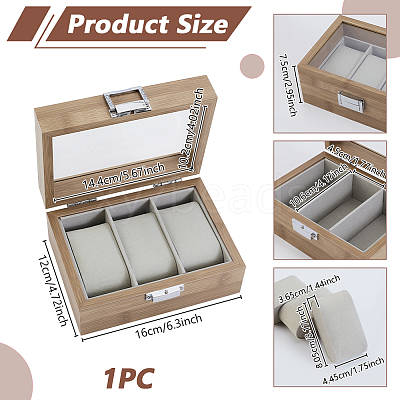 3-Slot Wooden Watch Display Cases with Glass Window Lid and Velvet Pillow Inside CON-WH0043-306B-1