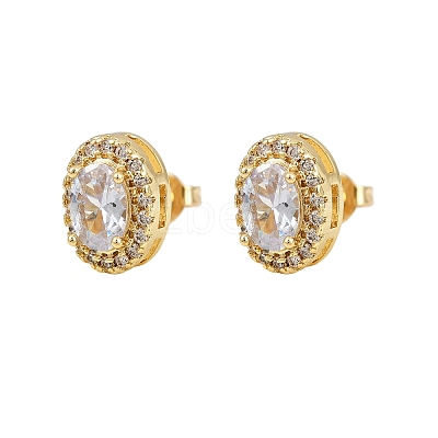 Brass Micro Pave Clear Cubic Zirconia Stud Earrings LS-EJEW-Z128-01G-03-1