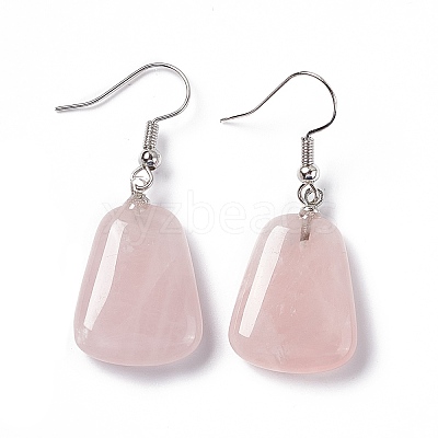 Natural Rose Quartz Trapezoid Dangle Earrings EJEW-D188-02P-01-1