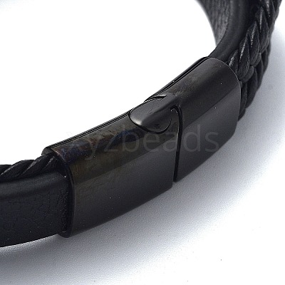 Men's Black PU Leather Cord Multi-Strand Bracelets BJEW-K243-49G-1