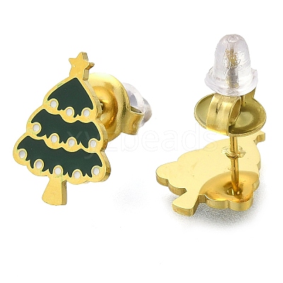 Ion Plating(IP) 304 Stainless Steel Enamel Stud Earrings EJEW-I316-03G-12-1