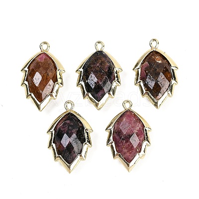 Natural Rhodonite Faceted Leaf Pendants G-I375-04G-04-1