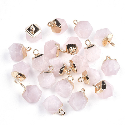 Electroplate Natural Rose Quartz Star Cut Round Charms G-S344-08H-1