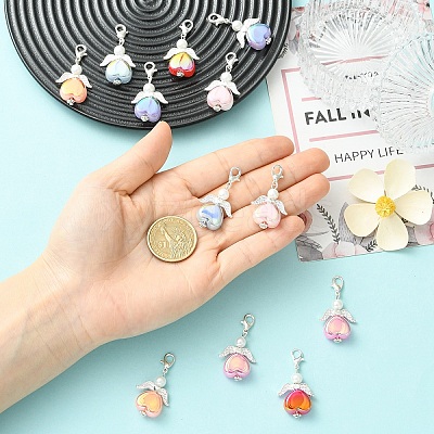 12Pcs 6 Colors Glass Pearl & Alloy Pendant Decorations HJEW-YW00350-1