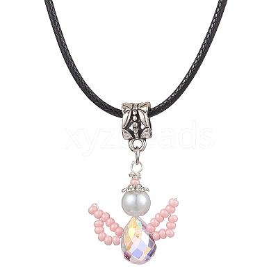 Glass Seed Beads & Glass Pearl Angel Pendant Necklaces NJEW-MZ00056-04-1