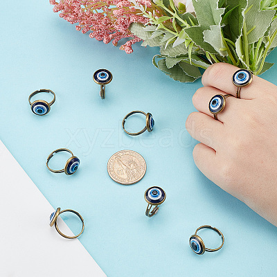 10Pcs Plastic Evil Eye Adjustable Rings Set RJEW-AR0002-04-1