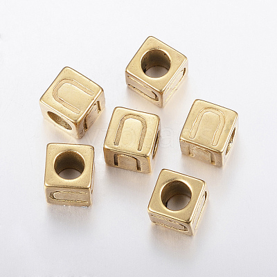 304 Stainless Steel Large Hole Letter European Beads STAS-H428-01G-U-1