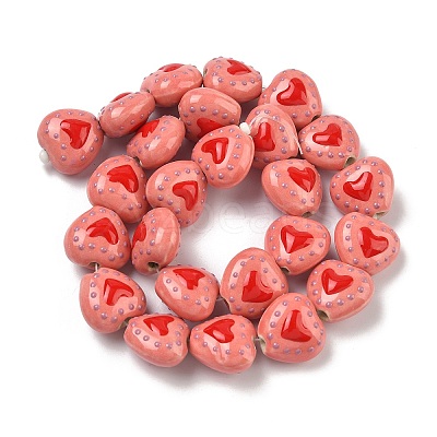 Heart Pattern Handmade Porcelain Enamel Beads PORC-G016-03L-1