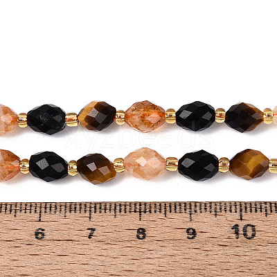 Natural Obsidian & Citrine & Tiger Eye Beads Strands G-N358-04A-05-1