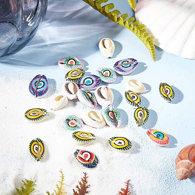 Printed Natural Cowrie Shell Beads SSHEL-NB0001-07-1