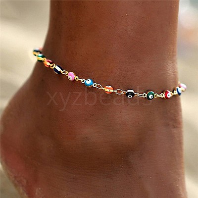 Christmas Brass Evil Eye Enamel Link Chain Anklets for Women WGC2D50-02-1