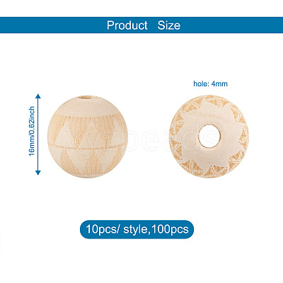 100Pcs 10 Style Unfinished Natural Wood European Beads WOOD-TA0001-55-1
