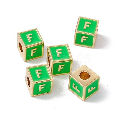 Rack Plating Brass Enamel Beads KK-B060-04G-02F-1