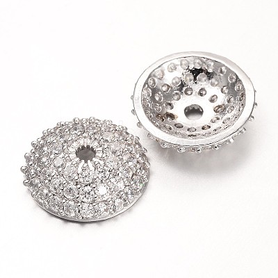 Apetalous Half Round/Dome Brass Micro Pave Cubic Zirconia Bead Caps X-ZIRC-D063-P-1