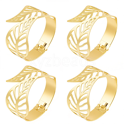 4Pcs Leaf Iron Cuff Bangles BJEW-SP0001-15G-1
