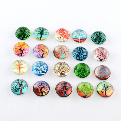 Half Round/Dome Tree Pattern Glass Flatback Cabochons for DIY Projects X-GGLA-Q037-25mm-M31-1