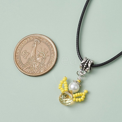Glass Seed Beads & Glass Pearl Angel Pendant Necklaces NJEW-MZ00056-02-1