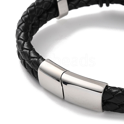 Men's Braided Black PU Leather Cord Multi-Strand Bracelets BJEW-K243-02AS-1