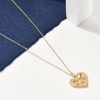 Ion Plating(IP) 304 Stainless Steel Textured Heart Pendant Cable Chain Necklaces for Women NJEW-P320-09G-1