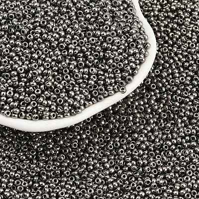 Dark Gray 11/0 Grade A Electroplated Glass Seed Beads X-SEED-Q008-F576-1