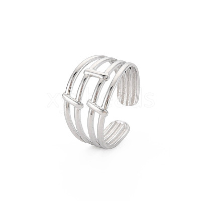 Non-Tarnish 304 Stainless Steel 4 Line Open Cuff Ring for Women RJEW-S405-158P-1