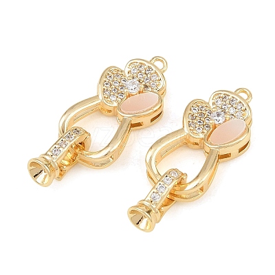 Brass Micro Pave Clear Cubic Zirconia Fold Oval Clasp KK-CBABC34-04G-1