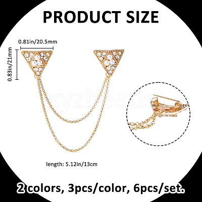6Pcs 2 Colors Triangle Lapel Pins JEWB-FH0002-55-1