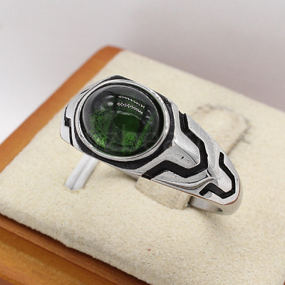 316L Surgical Stainless Steel and Synthetic Gemstone Finger Rings for Men FS-WG3E90C-15-1