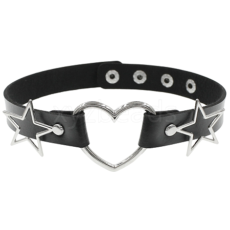 Punk Rock Style Alloy Star Heart Link Imitation Leather Chocker Necklaces NJEW-WH20004-20A-1