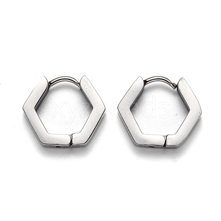 Tarnish Resistant 304 Stainless Steel Hexagon Huggie Hoop Earrings STAS-H156-03B-P-1