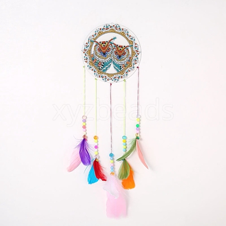 DIY Diamond Painting Hanging Woven Net/Web with Feather Pendant Kits DIY-I084-16-1